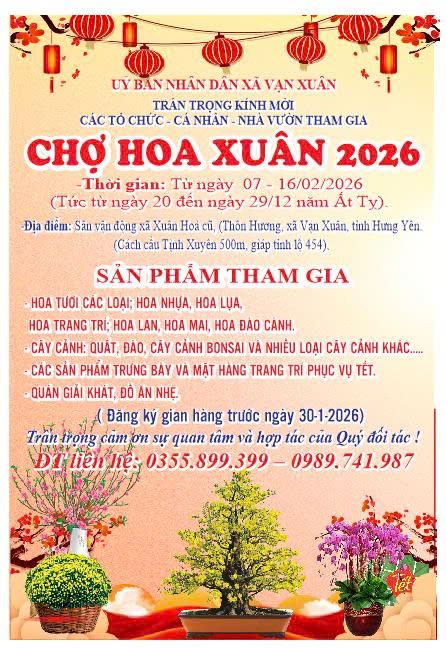 Lãnh đạo xã Vạn Xuân kiểm tra công tác chuẩn bị tổ chức Chợ hoa xuân Bính Ngọ 2026